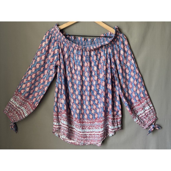 beachlunchlounge Tops - NEW Beachlunchlounge Womens Size S Paisley Boho Off Shoulder Navy Red Top NWT